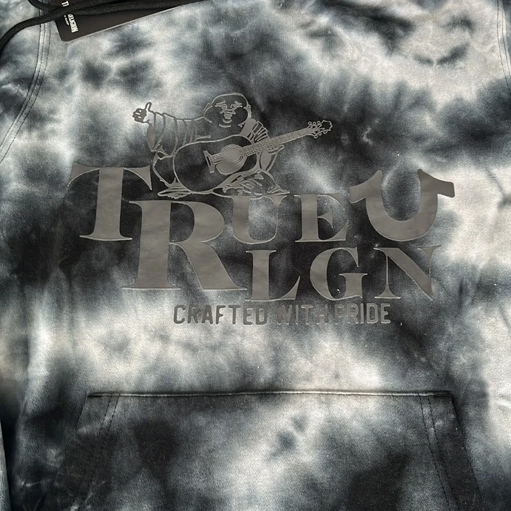 True Religion Logo Horseshoe Pullover Sweatshirt Tie Dye Size L NWT